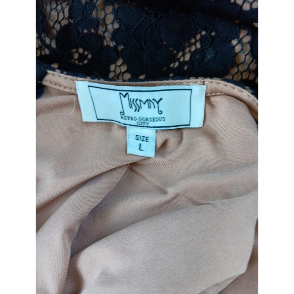 BOHO Maxi Dress Womens Large Black Lace over Beige‎ Bell Sleeve Coastal Romantic - Picture 10 of 11